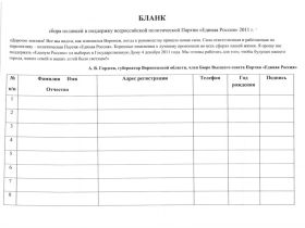 Бланк сбора подписей в поддержку "ЕдРа". Фото с сайта: kommersant.ru